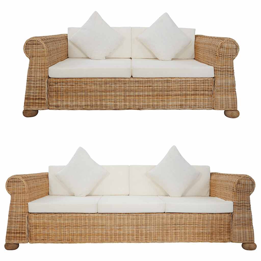 Set di Divani 2 pz con Cuscini in Rattan Naturale