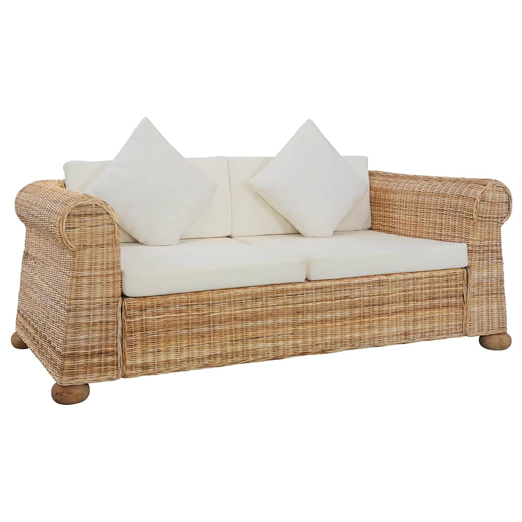 Set di Divani 2 pz con Cuscini in Rattan Naturale