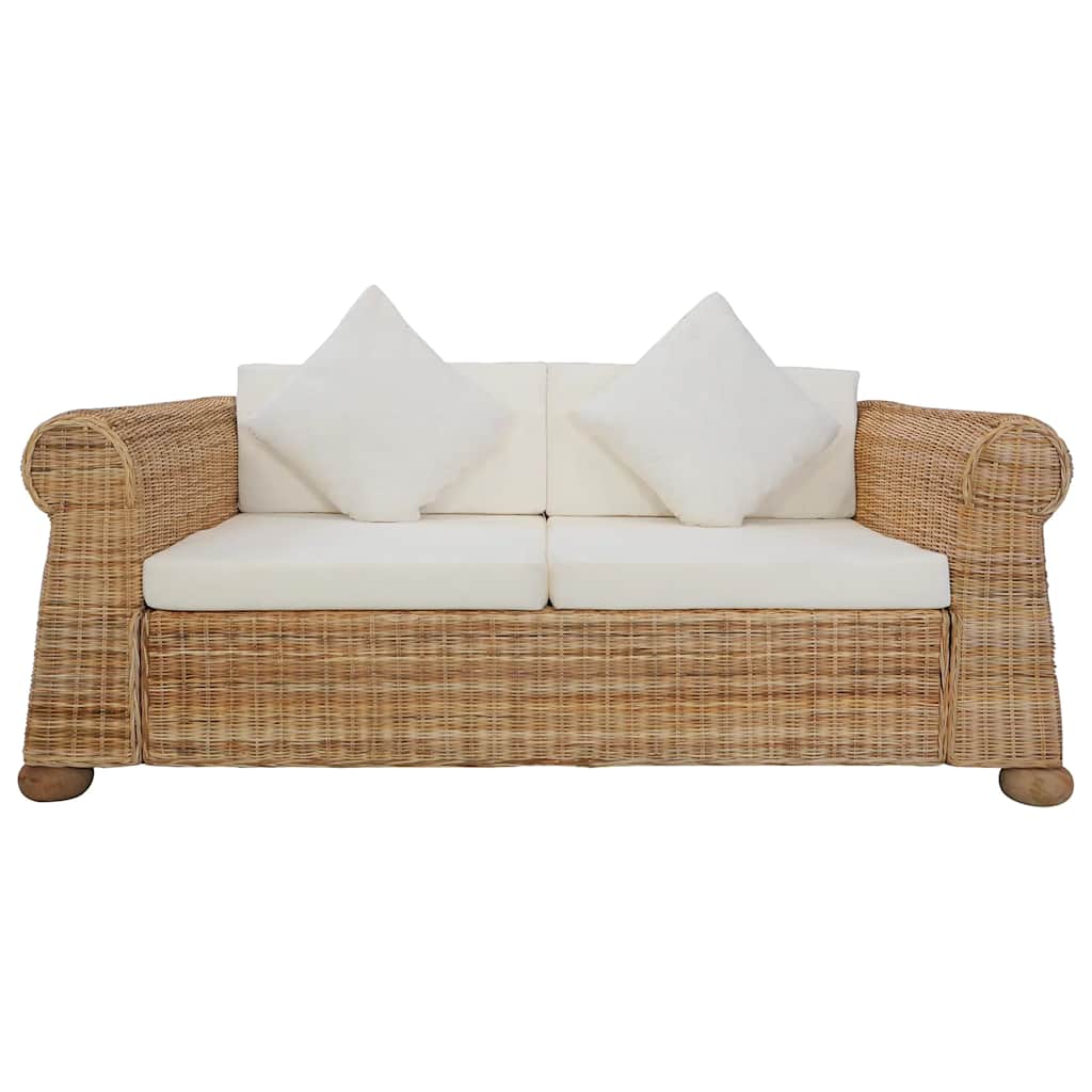 Set di Divani 2 pz con Cuscini in Rattan Naturale