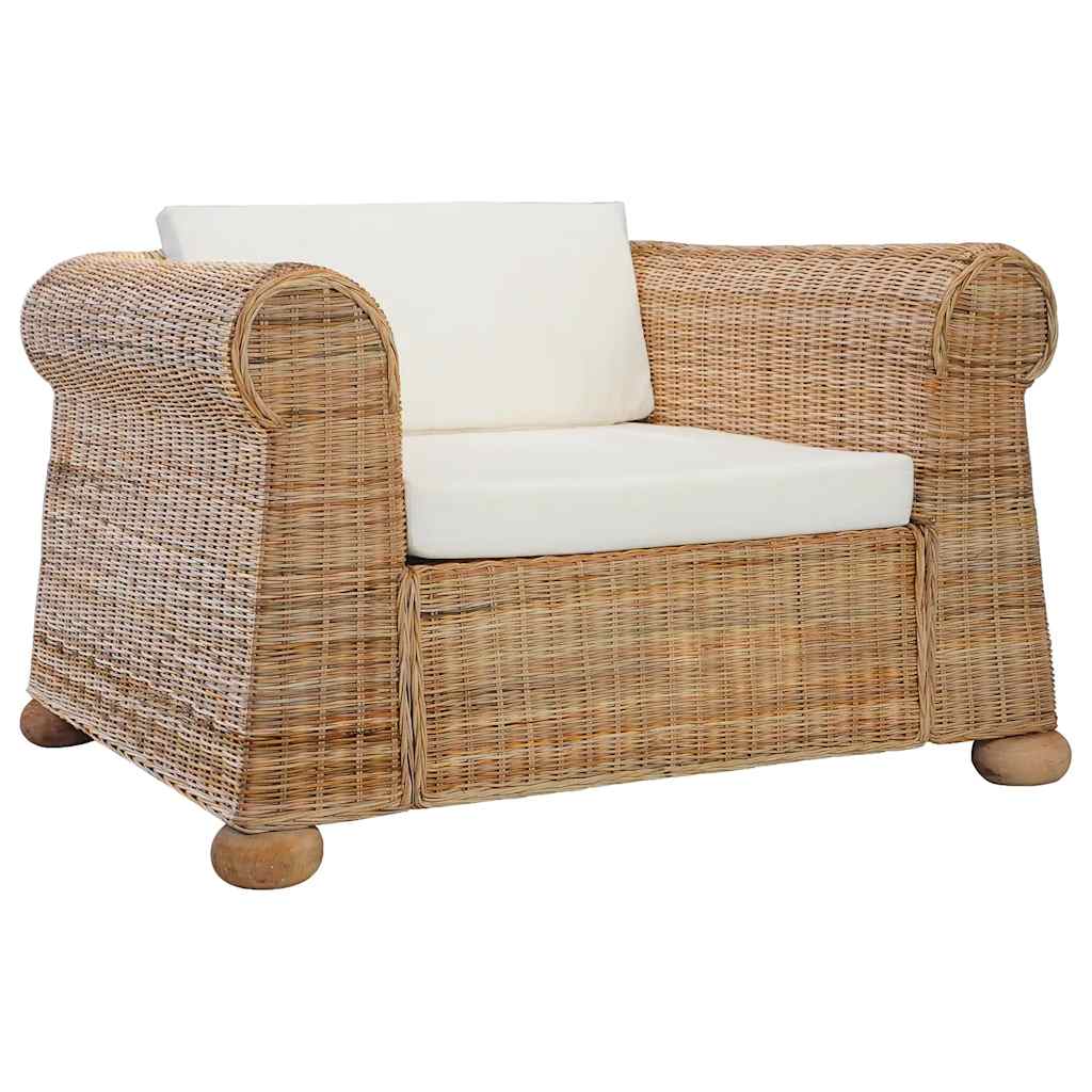 Set di Divani 3 pz con Cuscini in Rattan Naturale