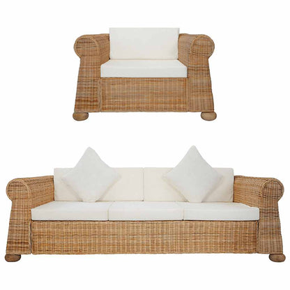 Set di Divani 2 pz con Cuscini in Rattan Naturale