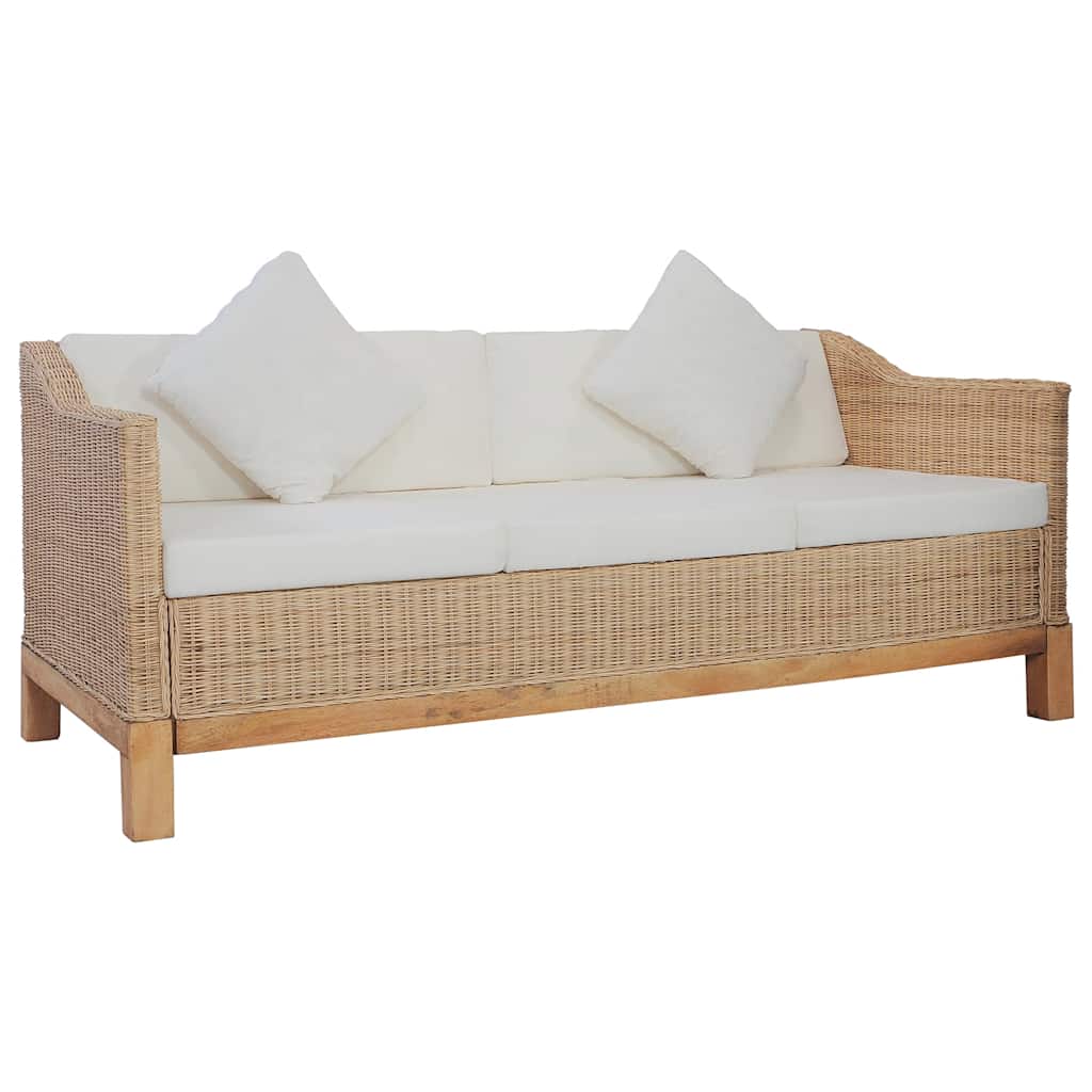 Set di Divani 3 pz con Cuscini in Rattan Naturale