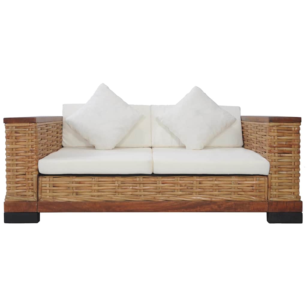 Set di Divani 3 pz con Cuscini in Rattan Naturale Marrone