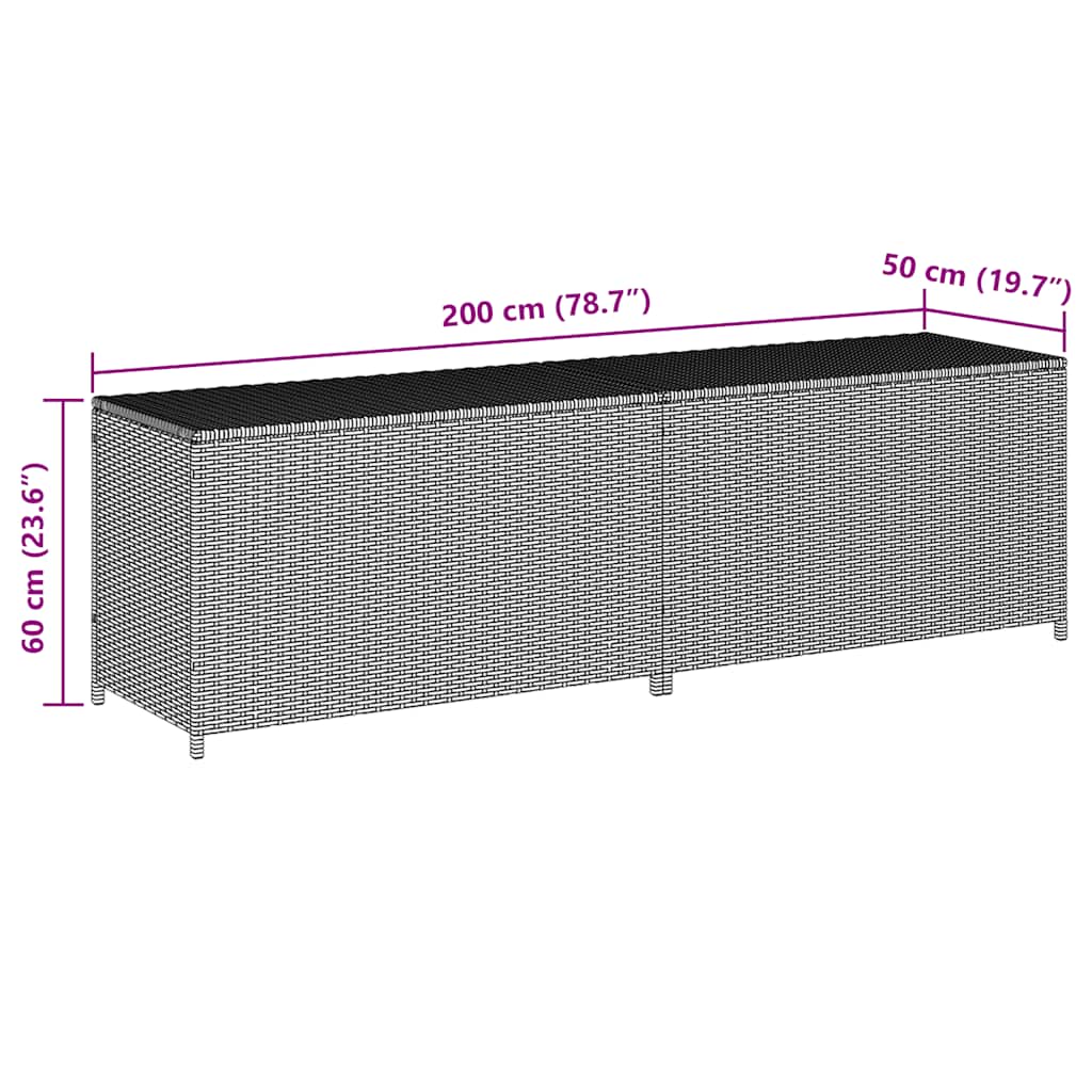 Baule da Giardino in Polyrattan 200x50x60 cm Nero | homemem39