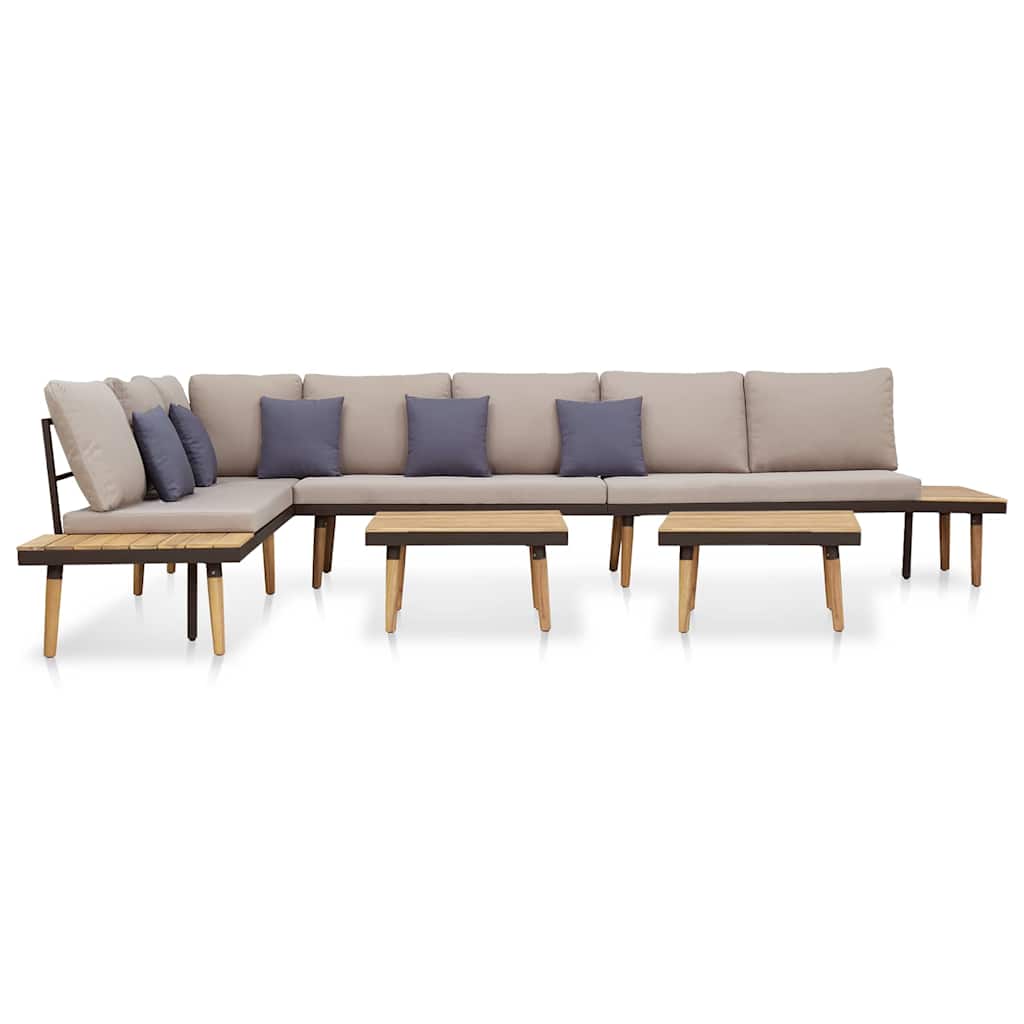 Set Divani da Giardino 7 Posti con Cuscini Legno Acacia Marrone