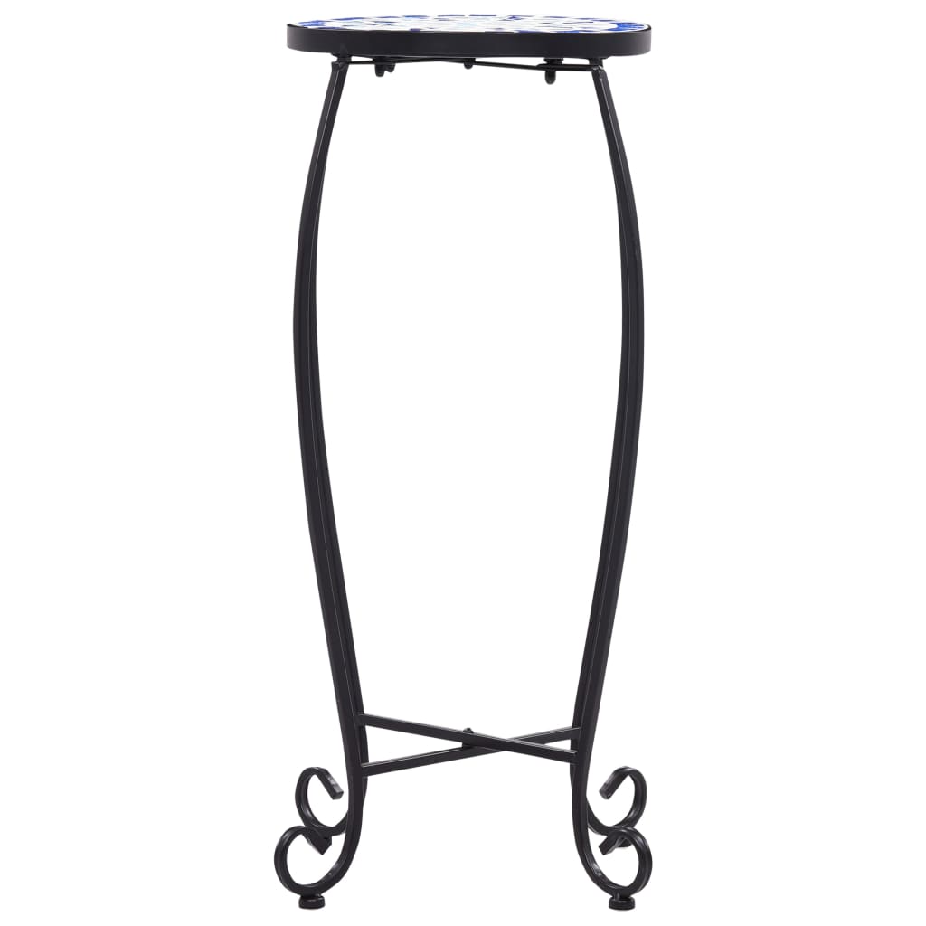 Tavolini con Mosaico 3 pz Blu e Bianco in Ceramica