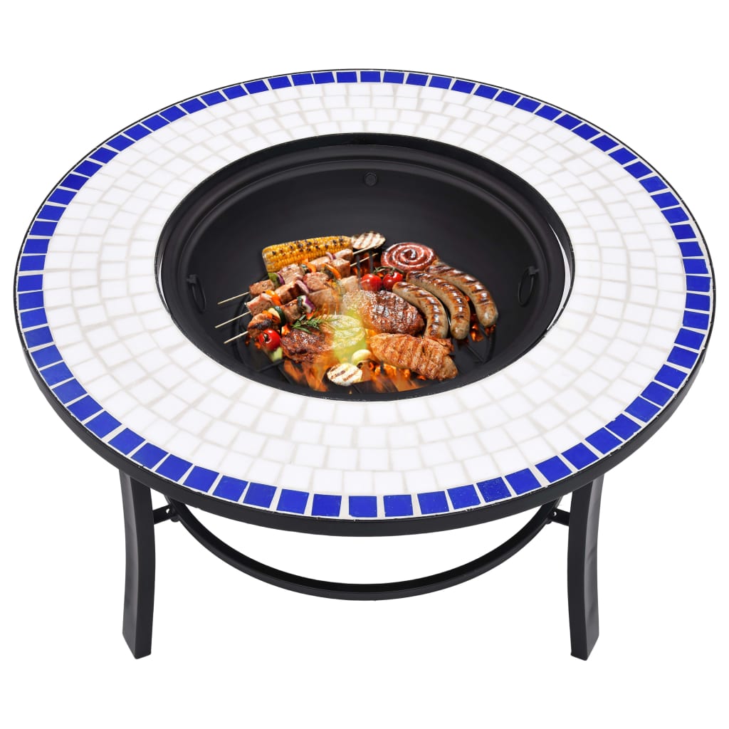 Braciere a Mosaico Blu e Bianco 68 cm in Ceramica - homemem39