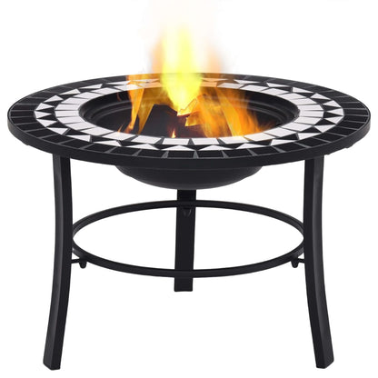 Braciere con Mosaico Nero e Bianco 68cm in Ceramica - homemem39