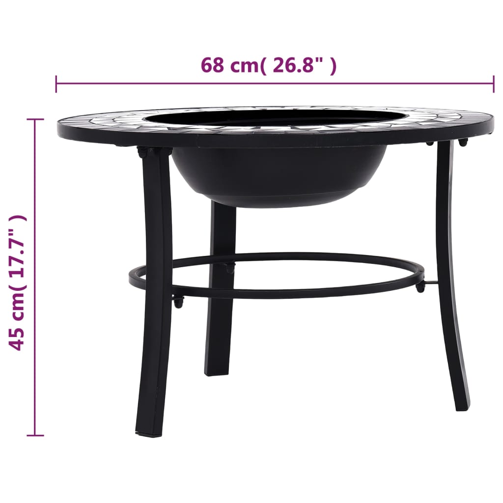 Braciere con Mosaico Nero e Bianco 68cm in Ceramica - homemem39