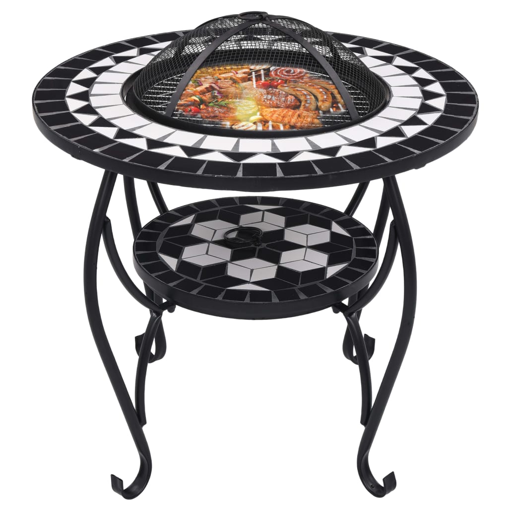 Tavolo con Braciere a Mosaico Nero e Bianco 68 cm in Ceramica - homemem39