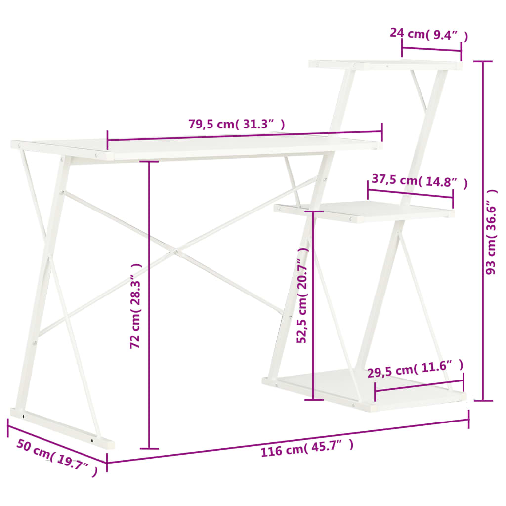 Scrivania con Ripiano Bianca 116x50x93 cm | homemem39