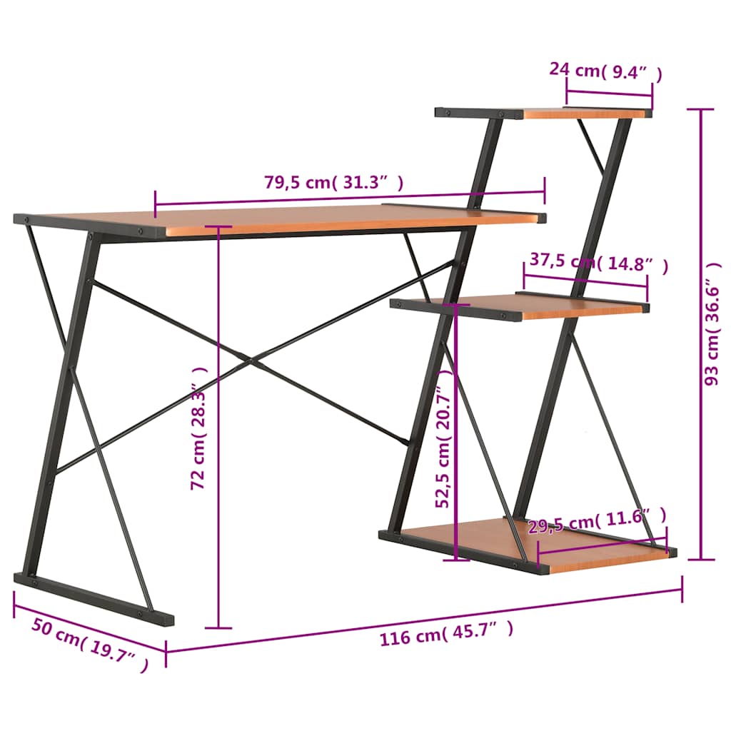 Scrivania con Ripiano Nera e Marrone 116x50x93 cm | homemem39