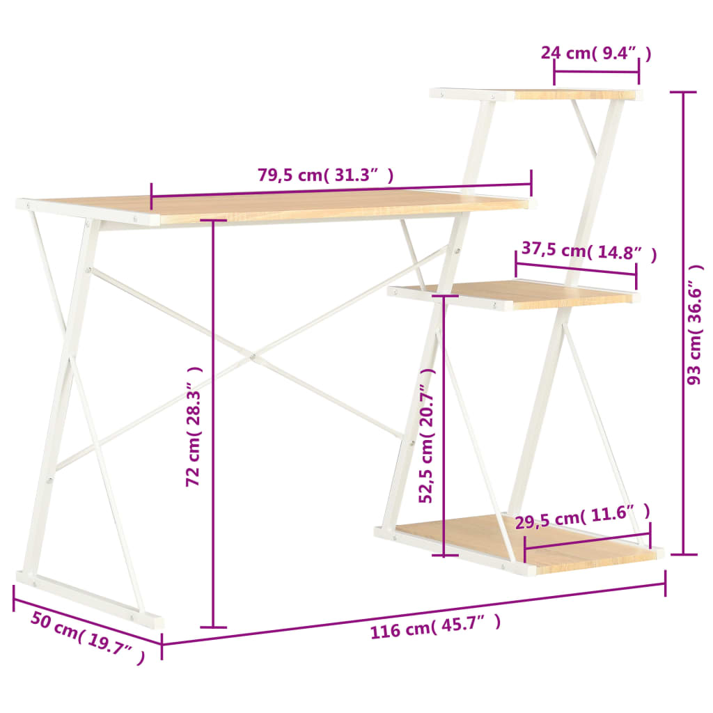 Scrivania con Ripiano Bianca e Rovere 116x50x93 cm - homemem39