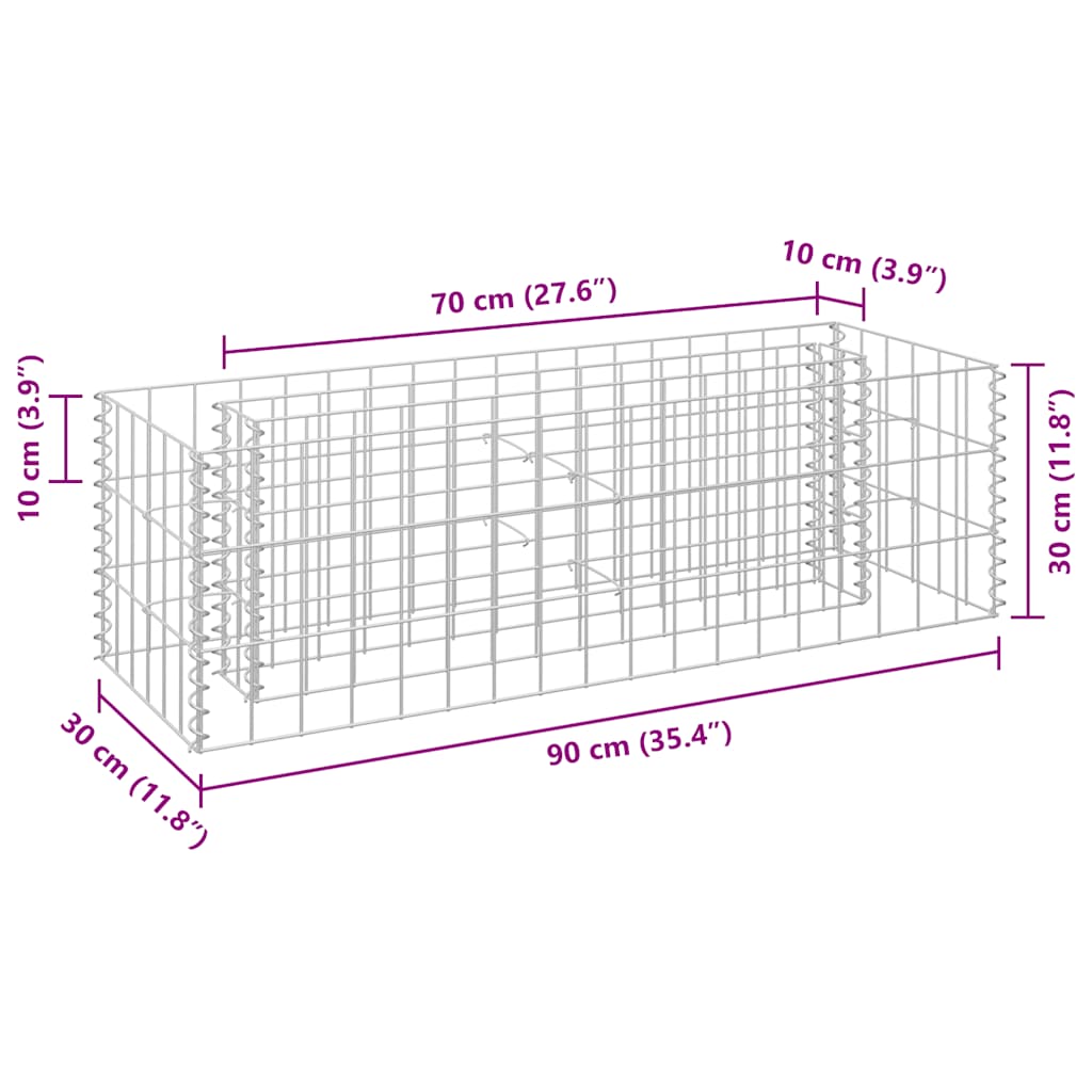 Gabbione Letto Rialzato in Acciaio Zincato 90x30x30 cm | homemem39