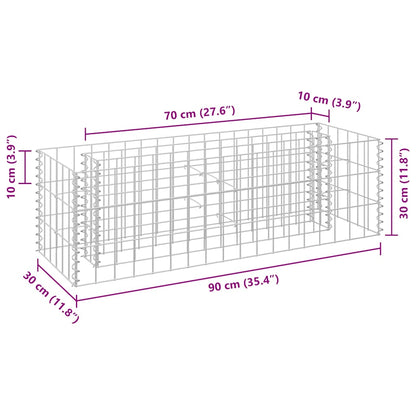 Gabbione Letto Rialzato in Acciaio Zincato 90x30x30 cm | homemem39