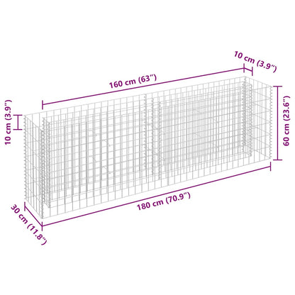 Gabbione Letto Rialzato in Acciaio Zincato 180x30x60 cm - homemem39