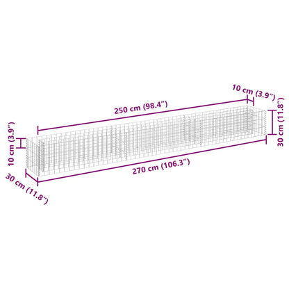 Gabbione Letto Rialzato in Acciaio Zincato 270x30x30 cm - homemem39