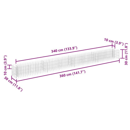 Gabbione Letto Rialzato in Acciaio Zincato 360x30x30 cm - homemem39
