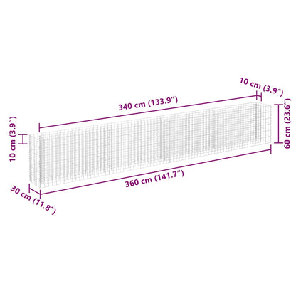 Gabbione Letto Rialzato in Acciaio Zincato 360x30x60 cm - homemem39