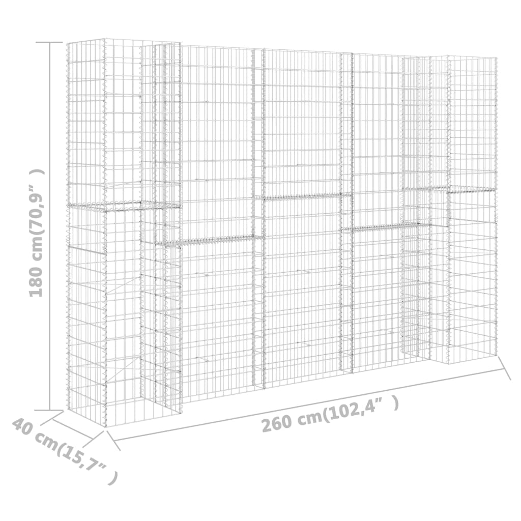 Gabbione Fioriera ad "H" in Filo di Acciaio 260x40x180 cm - homemem39