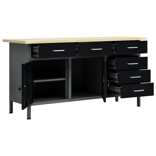 Banco da Lavoro Nero 160x60x85 cm in Acciaio - homemem39
