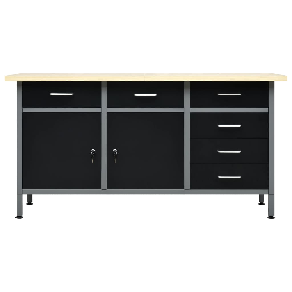 Banco da Lavoro Nero 160x60x85 cm in Acciaio - homemem39