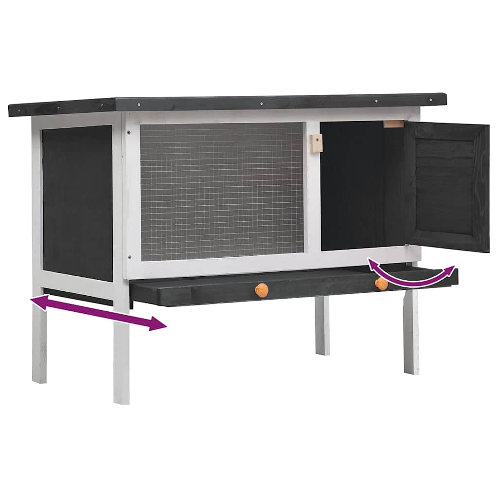 Conigliera per Esterni con Piano Singolo Grigia in Legno - homemem39