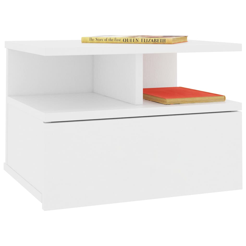 Comodino Pensile Bianco 40x31x27 cm in Legno Multistrato - homemem39