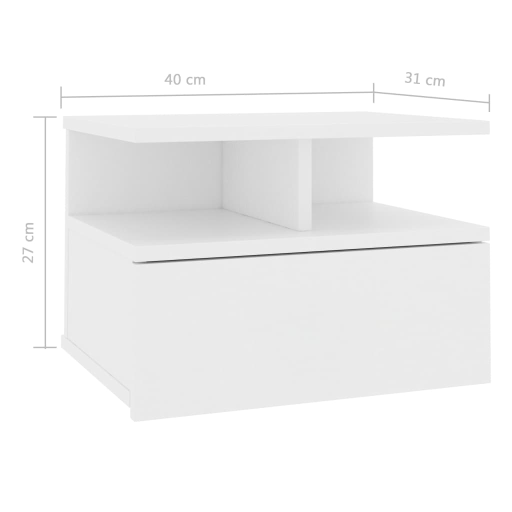 Comodino Pensile Bianco 40x31x27 cm in Legno Multistrato - homemem39