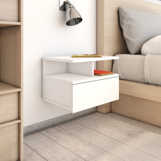 Comodino Pensile Bianco 40x31x27 cm in Legno Multistrato - homemem39