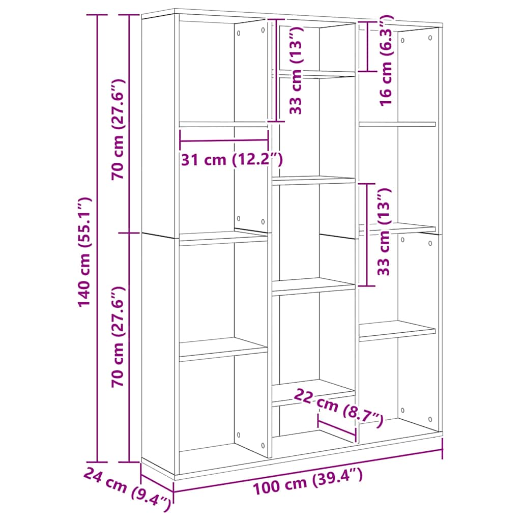 Libreria/Divisorio Grigio Cemento 100x24x140 cm in Multistrato