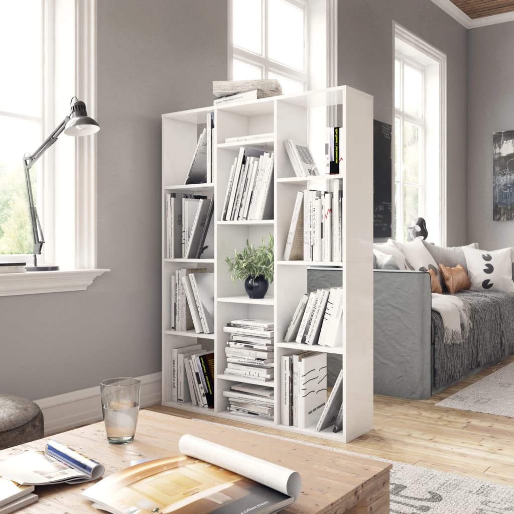 Libreria/Divisorio Bianco Lucido 100x24x140 cm in Multistrato - homemem39