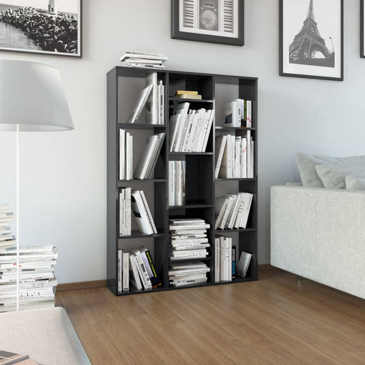 Libreria/Divisorio Nero Lucido 100x24x140 cm Legno Multistrato