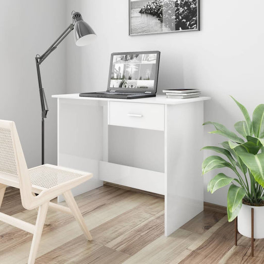 Scrivania Bianco Lucido 100x50x76 cm in Legno Multistrato - homemem39