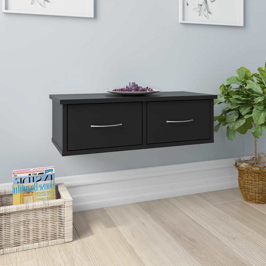 Scaffale con Cassetti a Parete Nero 60x26x18,5 cm Multistrato | homemem39