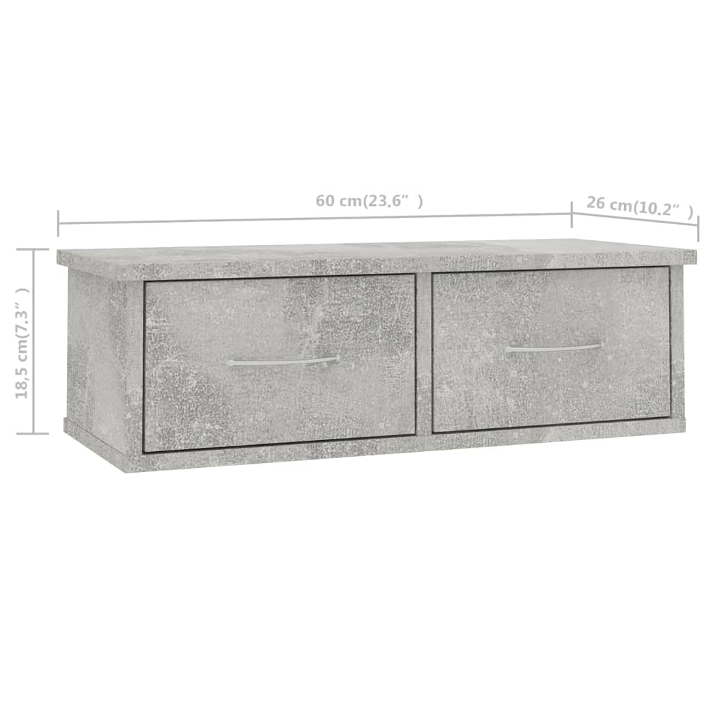 Scaffale Cassetti Parete Grigio Cemento 60x26x18,5 Multistrato | homemem39