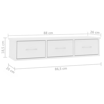 Scaffale con Cassetti a Parete Bianco 88x26x18,5 cm Multistrato | homemem39