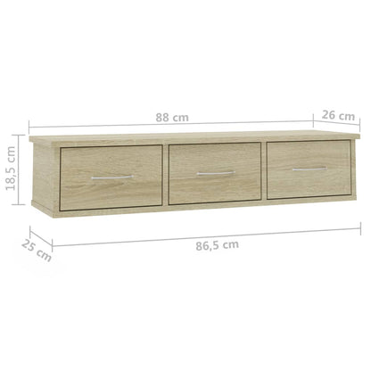 Scaffale Cassetti Parete Rovere Sonoma 88x26x18,5cm Multistrato | homemem39