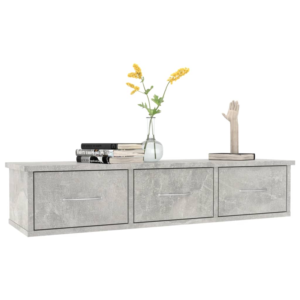 Scaffale Cassetti Parete Grigio Cemento 88x26x18,5 Multistrato | homemem39