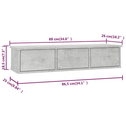 Scaffale Cassetti Parete Grigio Cemento 88x26x18,5 Multistrato | homemem39