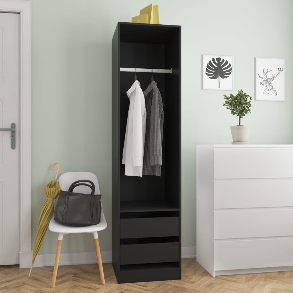 Armadio con Cassetti Nero 50x50x200 cm in Legno Multistrato - homemem39