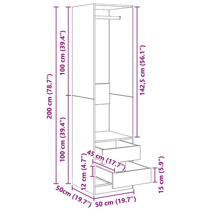 Armadio Cassetti Grigio Cemento 50x50x200 cm Legno Multistrato | homemem39