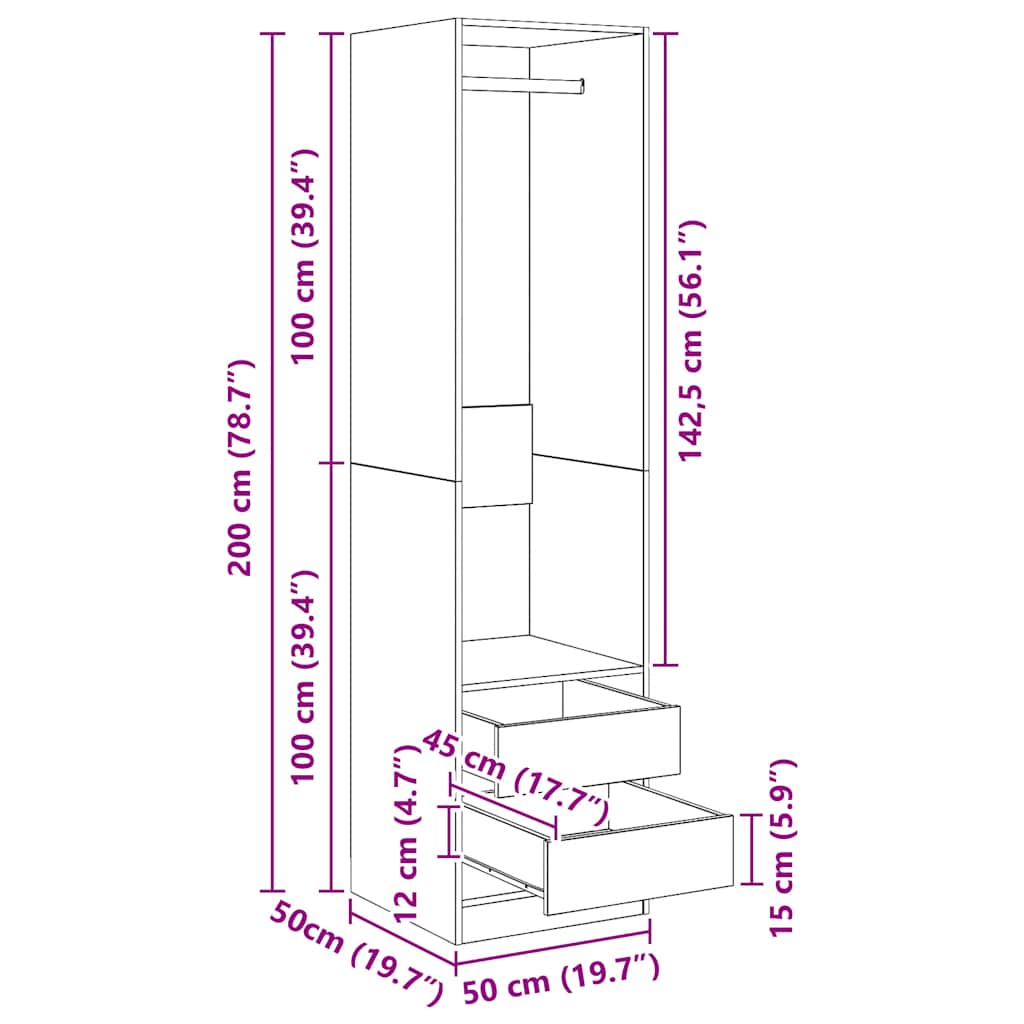 Gloss White Drawer Wardrobe 50x50x200 cm Multilayer Wood