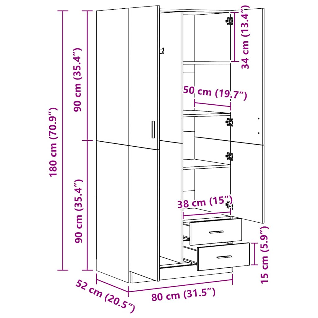 Armadio Bianco 80x52x180 cm in Legno Multistrato | homemem39