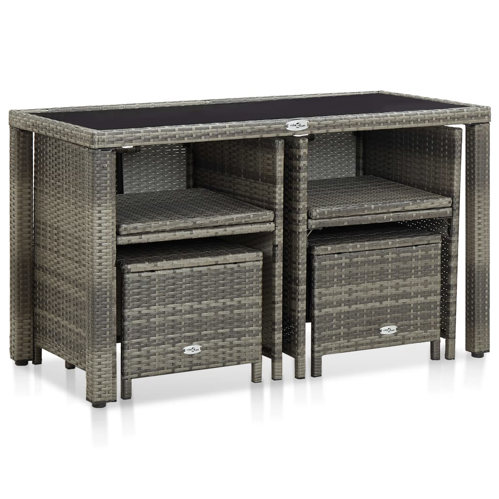 Set da Pranzo da Giardino 5 pz con Cuscini in Polyrattan Grigio | homemem39