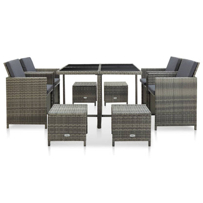 Set da Pranzo da Giardino 9 pz con Cuscini in Polyrattan Grigio - homemem39