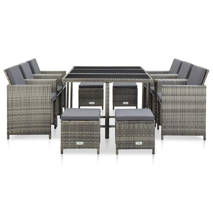 Set da Pranzo da Giardino 11 pz con Cuscini Polyrattan Grigio