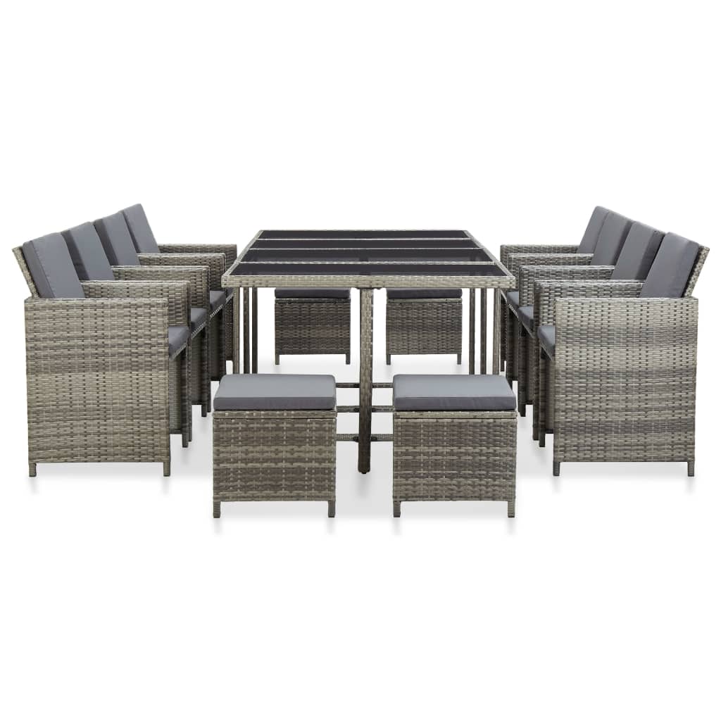 Set da Pranzo da Giardino 13pz con Cuscini in Polyrattan Grigio - homemem39