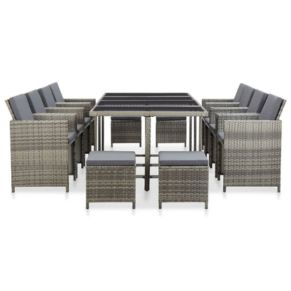 Set da Pranzo da Giardino 13pz con Cuscini in Polyrattan Grigio - homemem39