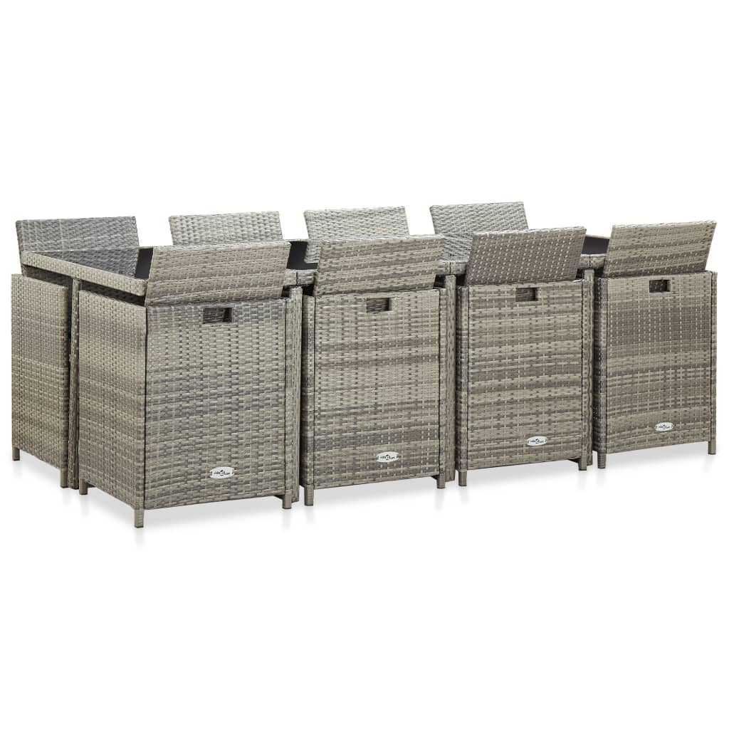 Set da Pranzo da Giardino 13pz con Cuscini in Polyrattan Grigio - homemem39